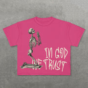 In God We Trust Letters Skull Print Short Sleeve T-Shirt