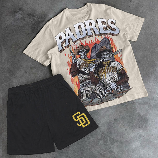 Padres Baseball Print Casual Sports Mesh Two Piece Baseball Suit