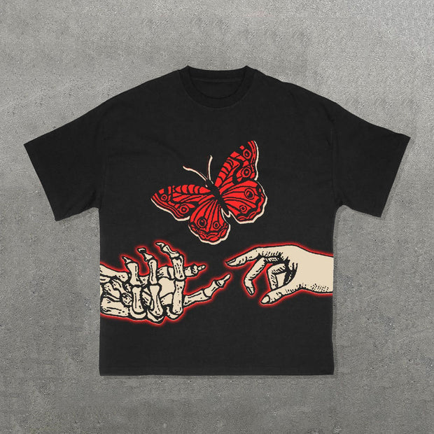 Butterfly Both Hands Print Short Sleeve T-Shirt