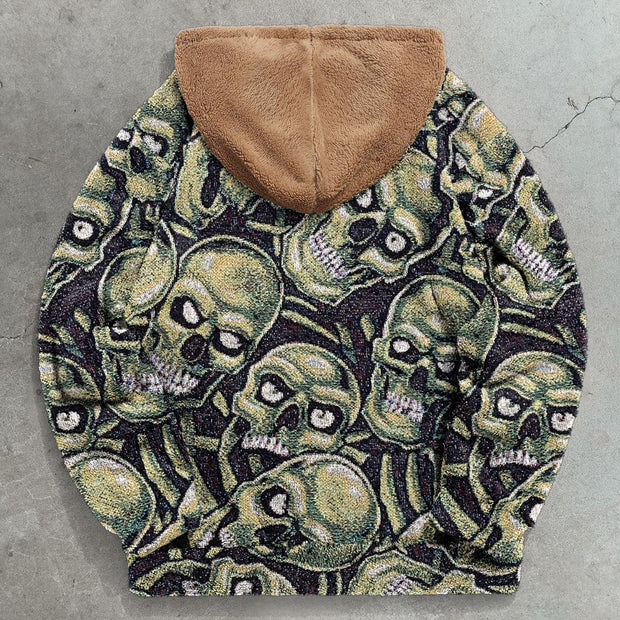skull contrast print plush hoodie