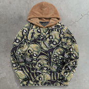 skull contrast print plush hoodie