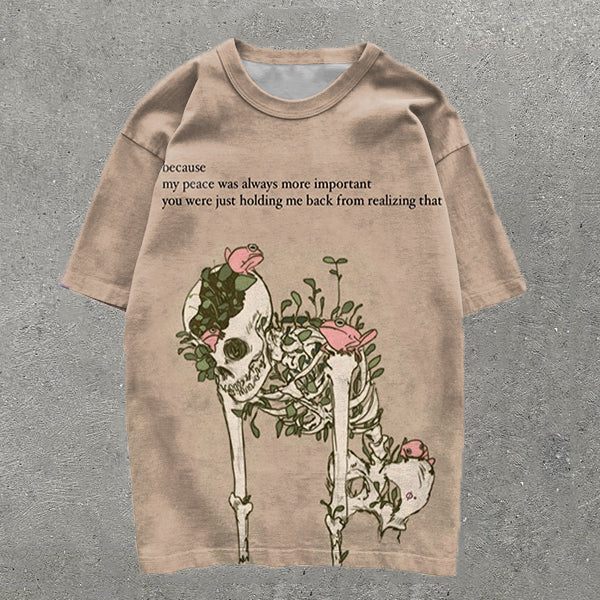 Casual Skull Floral Print Short Sleeve T-Shirt