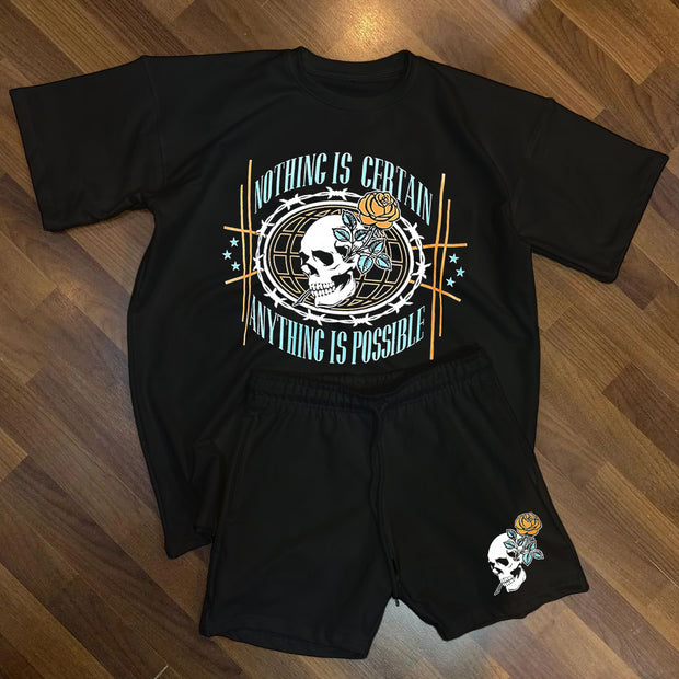skull print shorts set