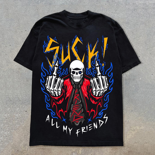 Punk Skull Print Short Sleeve T-Shirt