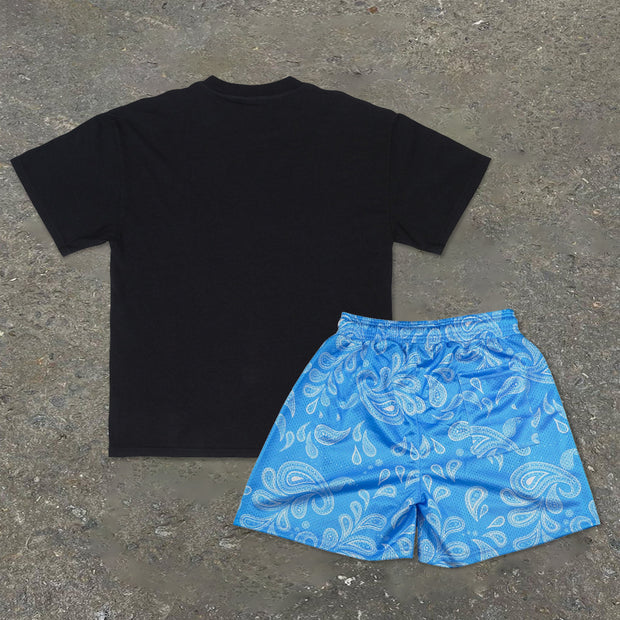 Tide Brand Print Fashion Short Sleeve Shorts Suit