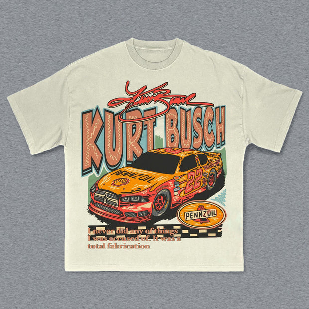 Racer &Car Print Short Sleeve T-Shirt