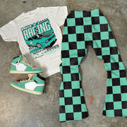Racing Checkerboard Print Two Piece Set