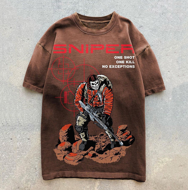 Casual Sniper Print Short Sleeve T-Shirt