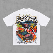 Personalized street style racing print loose short-sleeved T-shirt