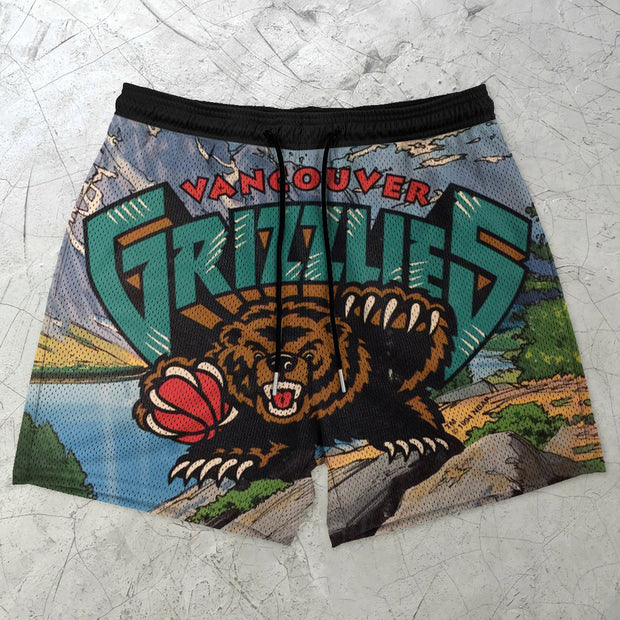 Personality Tide Brand Print Grizzly Mesh Shorts