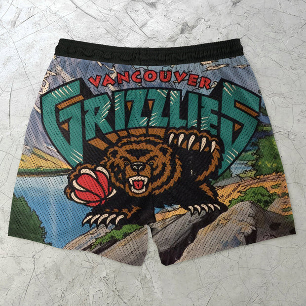 Personality Tide Brand Print Grizzly Mesh Shorts