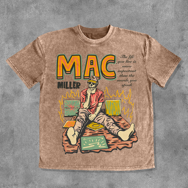 Mac Miller Print Washed Short Sleeve T-Shirt