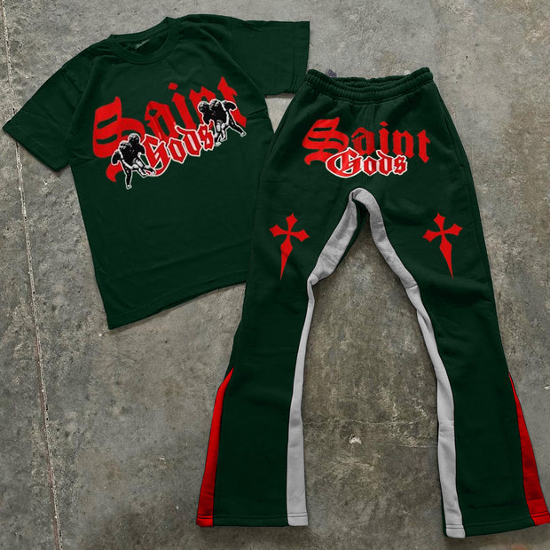 Saint Gods Print T-Shirt Trousers Two-Piece Set