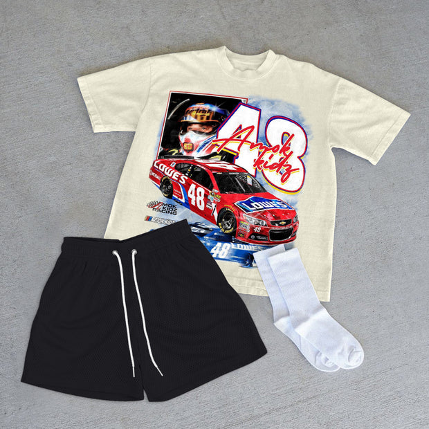 Stylish Preppy Retro Racing T-Shirt Shorts Set