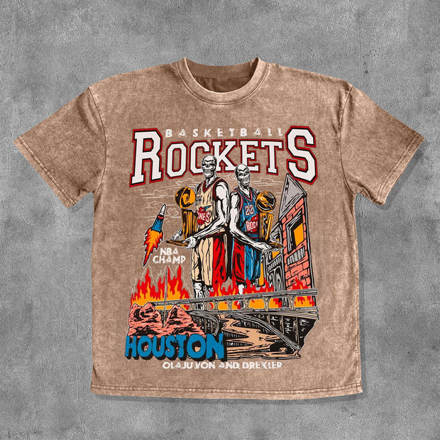 Houston Rockets Print Washed Short Sleeve T-Shirt