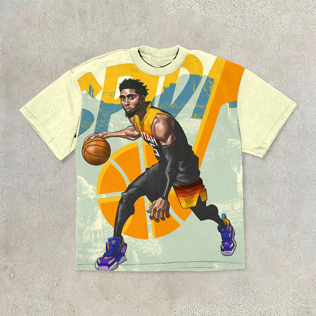 Trendy basketball print street hip-hop T-shirt