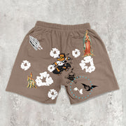 Retro trendy printed hip hop shorts