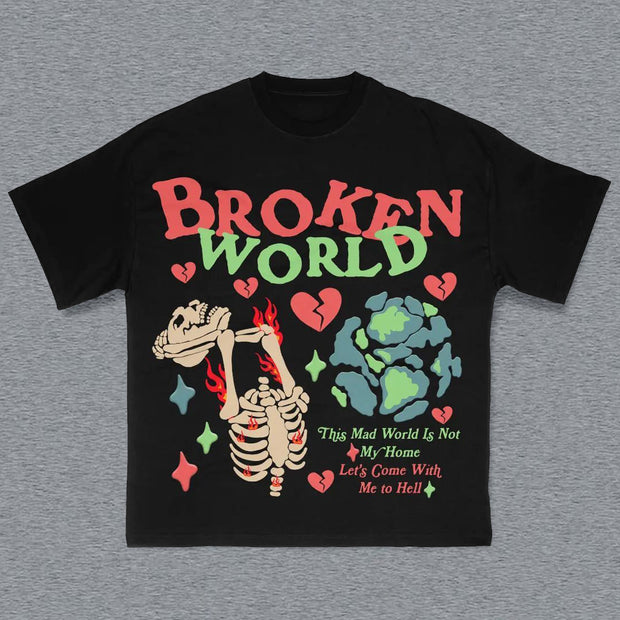 Broken World Print Short Sleeve T-Shirt