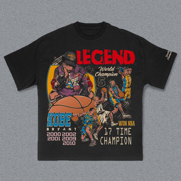 Basketball Legend World Champion Print Short Sleeve T-shirt