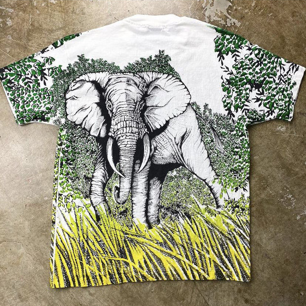 Trendy elephant print crew neck T-shirt