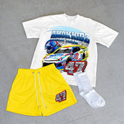 Casual Preppy Racing T-Shirt Track Short Set