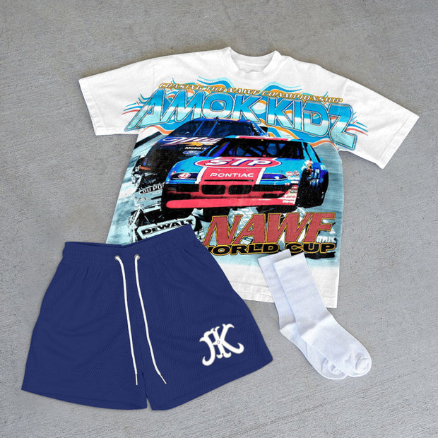 Personalized street style retro racing T-shirt casual shorts suit