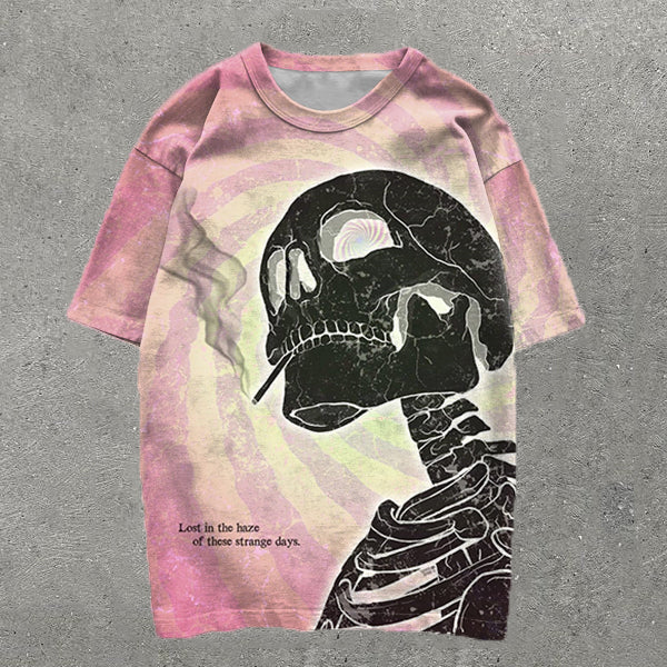 Casual Tie Dye Skull Print Short Sleeve T-Shirt