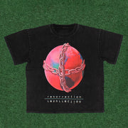 Earth Flower Print T-shirt Sweatpants Two Piece Set
