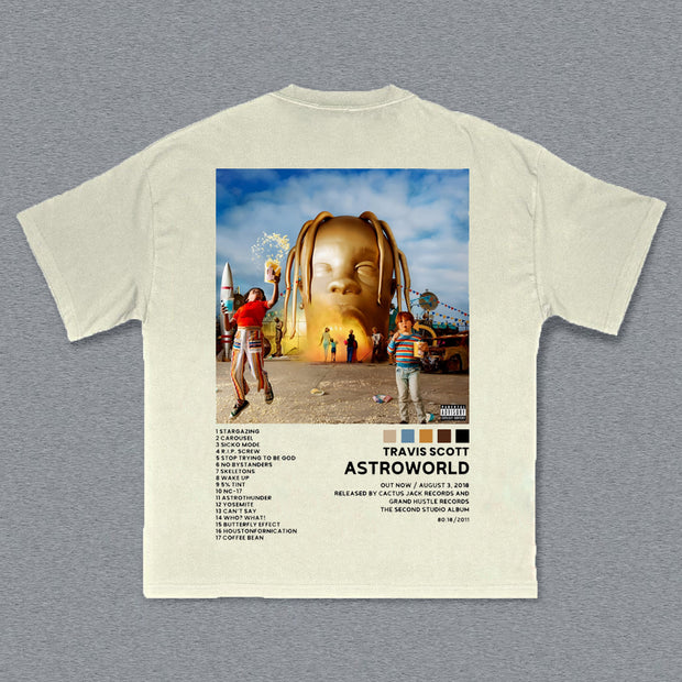 Travis Scott Astroworld Print Short Sleeve T-shirt