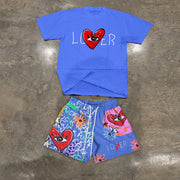 Casual personalized love print T-shirt shorts suit