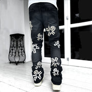 Casual street retro washed patch jeans