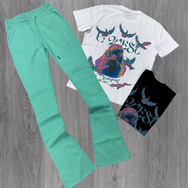 Peace dove print T-shirt and trousers two-piece suit