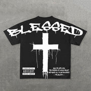 Blessed Cross Print Short Sleeve T-Shirt