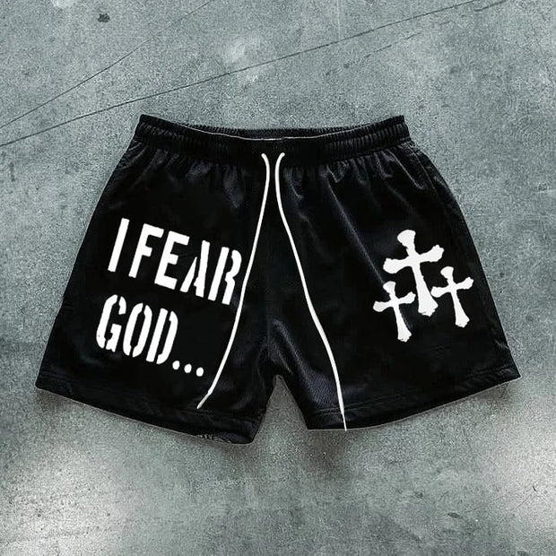 I Fear God Cross Print Mesh Shorts