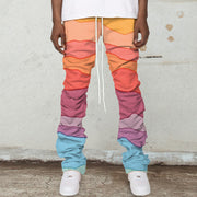 Rainbow Wave Print Tide Brand Stacked Hip-Hop Trousers