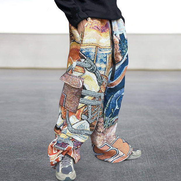 Trendy casual printed street tapestry trousers