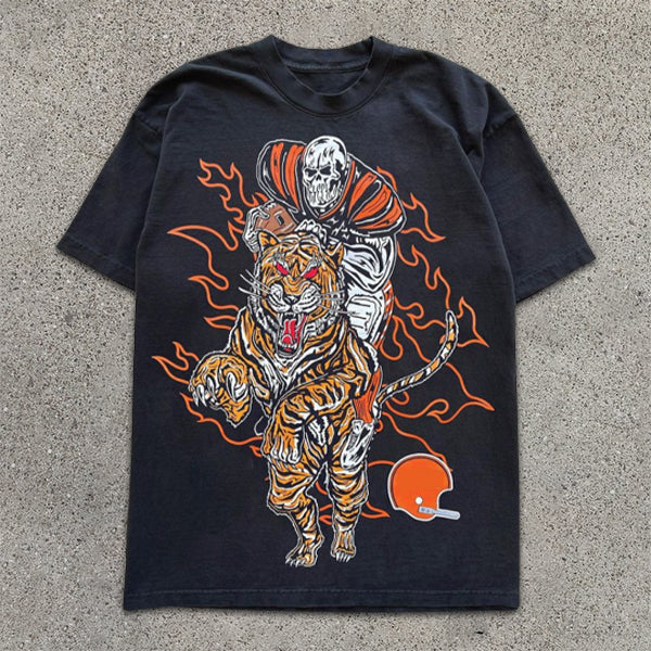 Skull Football Print Short Sleeve T-Shirt