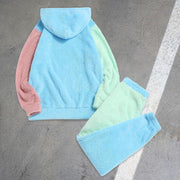 Personalized Casual Colorblock Plush Warm Bear Print Sweatshirt Set