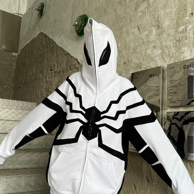Stylish Contrast Color Spider-Man Full-Zip Hoodie