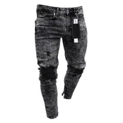 Men's Skinny Jeans Snowflake Casual Slim Fit Zipper Pants