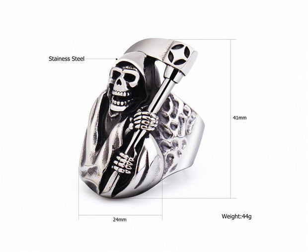 Titanium steel ring death sickle skull ring
