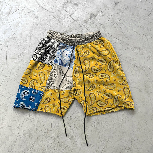 Colorblock cashew print personality shorts