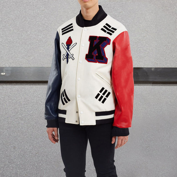 Contrasting pattern leather hip-hop street baseball uniform jacket