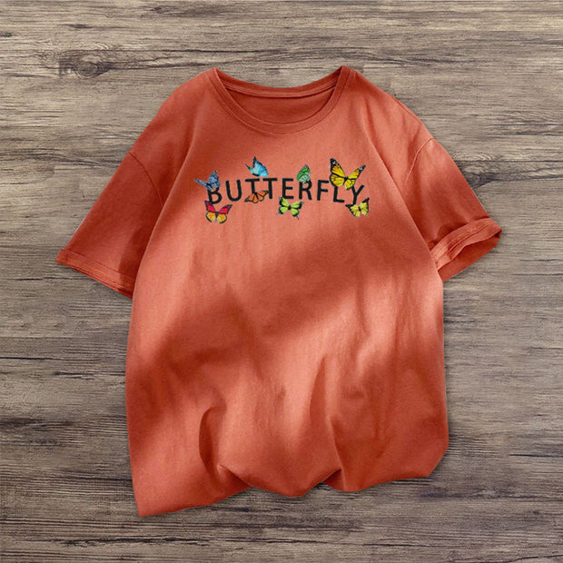 Vintage butterfly print street T-shirt