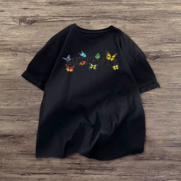 Vintage butterfly print street T-shirt