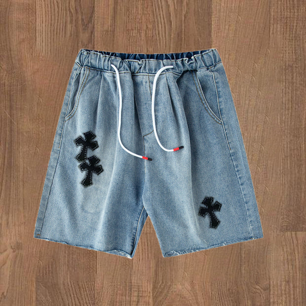 Personalized street print denim shorts