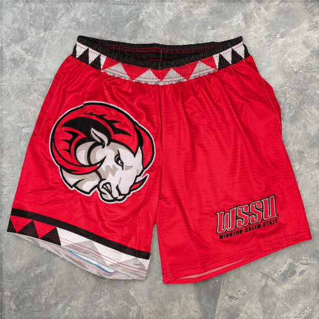 Red print casual sports shorts