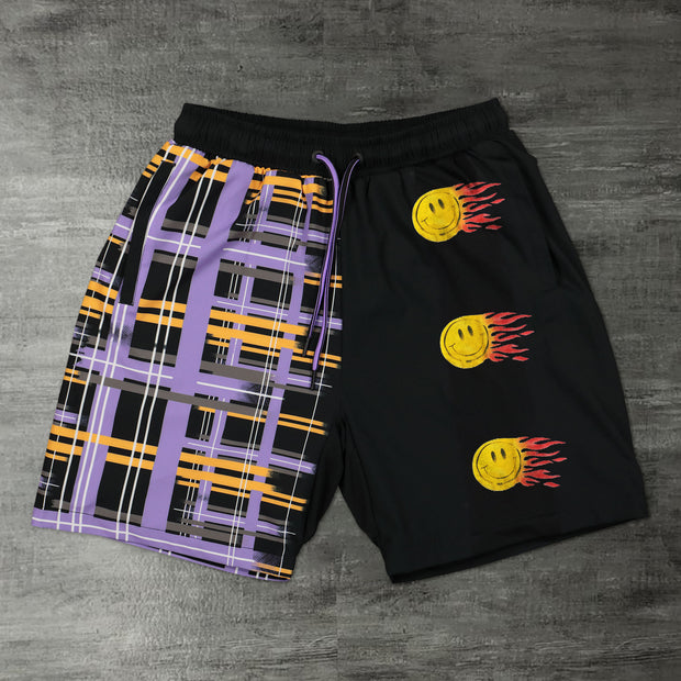 Check stitching print contrast sports shorts