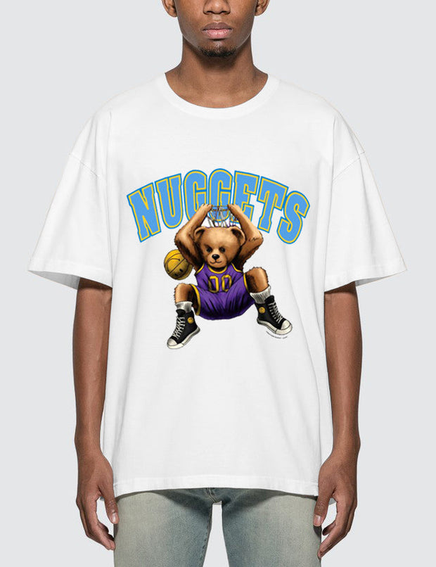 Casual basketball bear print T-shirt