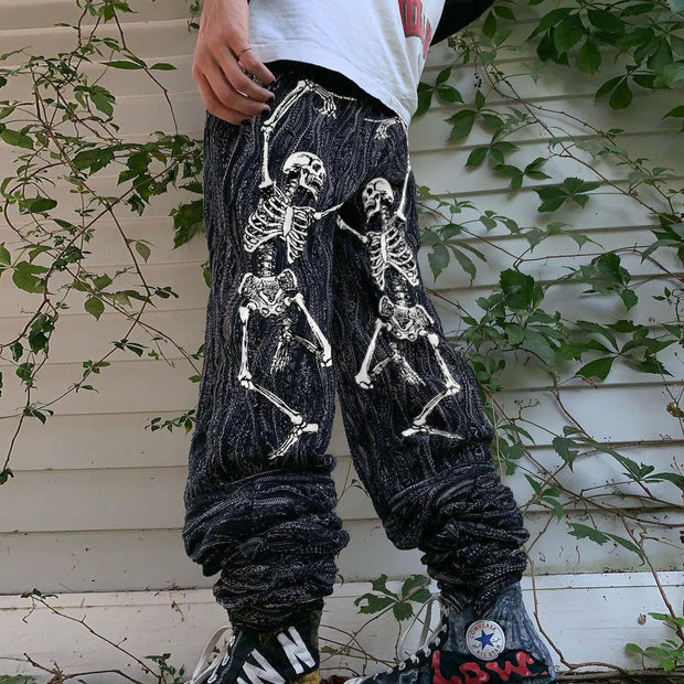 Retro skull fashion print casual street trousers